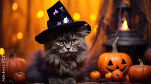 decorated cute cat at Halloween celebration party.  © ANEK