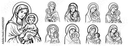 Our Lady virgin Mary, vector illustration Madonna Mother of God silhouette laser cutting