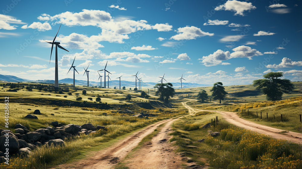 Obraz premium Ecological transition, expanse of wind turbines for green and clean renewable energy 
