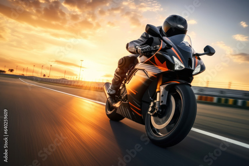 Extreme Athlete Racing Motorcycle on Track. © Ai Studio