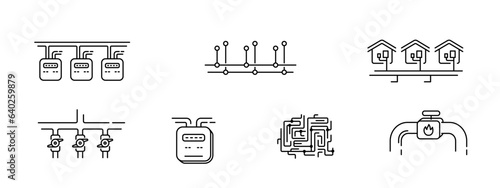 Gas utilities line icon set. Connection. Editable stroke illustration
