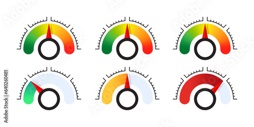 Score progress. Risk Gauge Scale. Speed dial indicator. Vector scalable graphics