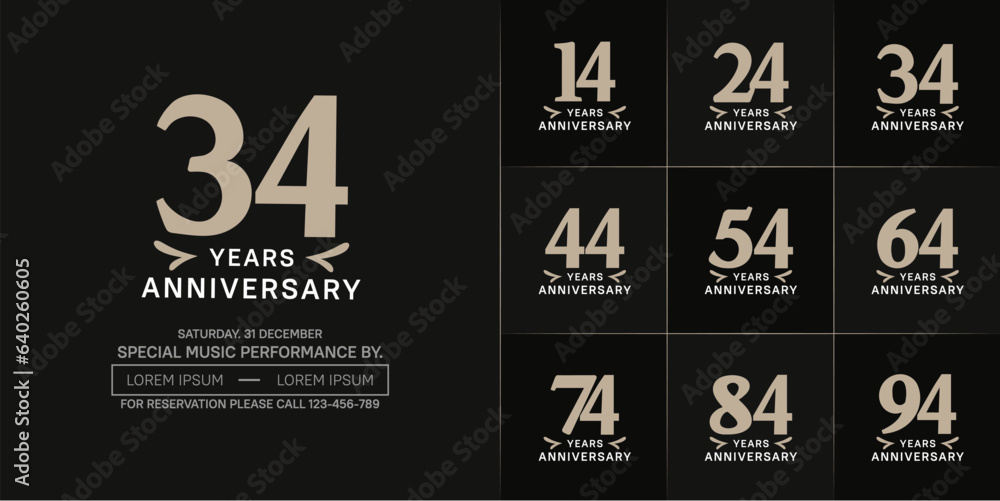 set of anniversary logo with soft brown number on black background can be use for celebration set of anniversary logo with soft brown number on black background can be use for celebration