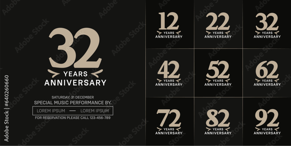 set of anniversary logo with soft brown number on black background can be use for celebration