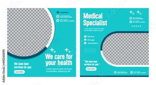 Medical healthcare template for a social media post vector template. Medical social media post template. Medical healthcare service social media post template design. 