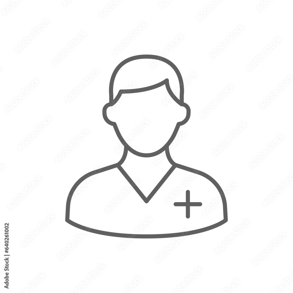 Nurse icon. Simple outline style. Medical assistant, male, man, medic, doctor, health, medicine, hospital concept. Thin line symbol. Vector isolated on white background. Editable stroke SVG. Nurse icon. Simple outline style. Medical assistant, male, man, medic, doctor, health, medicine, hospital concept. Thin line symbol. Vector isolated on white background. Editable stroke SVG.