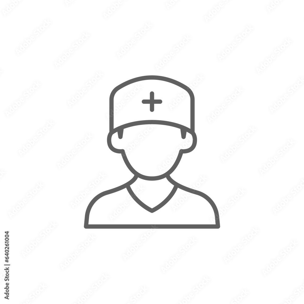 Nurse icon. Simple outline style. Medical assistant, male, man, medic, doctor, health, medicine, hospital concept. Thin line symbol. Vector isolated on white background. Editable stroke SVG. Nurse icon. Simple outline style. Medical assistant, male, man, medic, doctor, health, medicine, hospital concept. Thin line symbol. Vector isolated on white background. Editable stroke SVG.