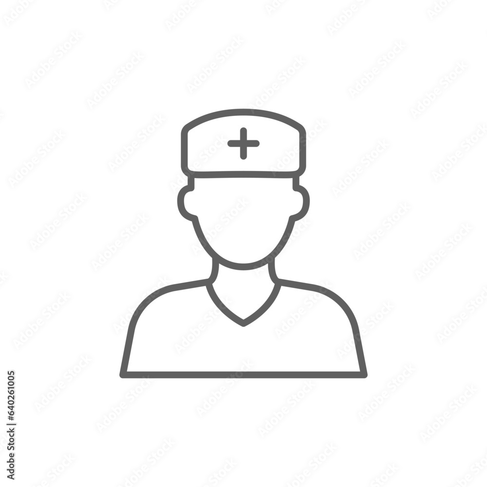 Nurse icon. Simple outline style. Medical assistant, male, man, medic, doctor, health, medicine, hospital concept. Thin line symbol. Vector isolated on white background. Editable stroke SVG.