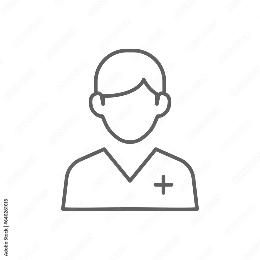 Nurse icon. Simple outline style. Medical assistant, male, man, medic, doctor, health, medicine, hospital concept. Thin line symbol. Vector isolated on white background. Editable stroke SVG.