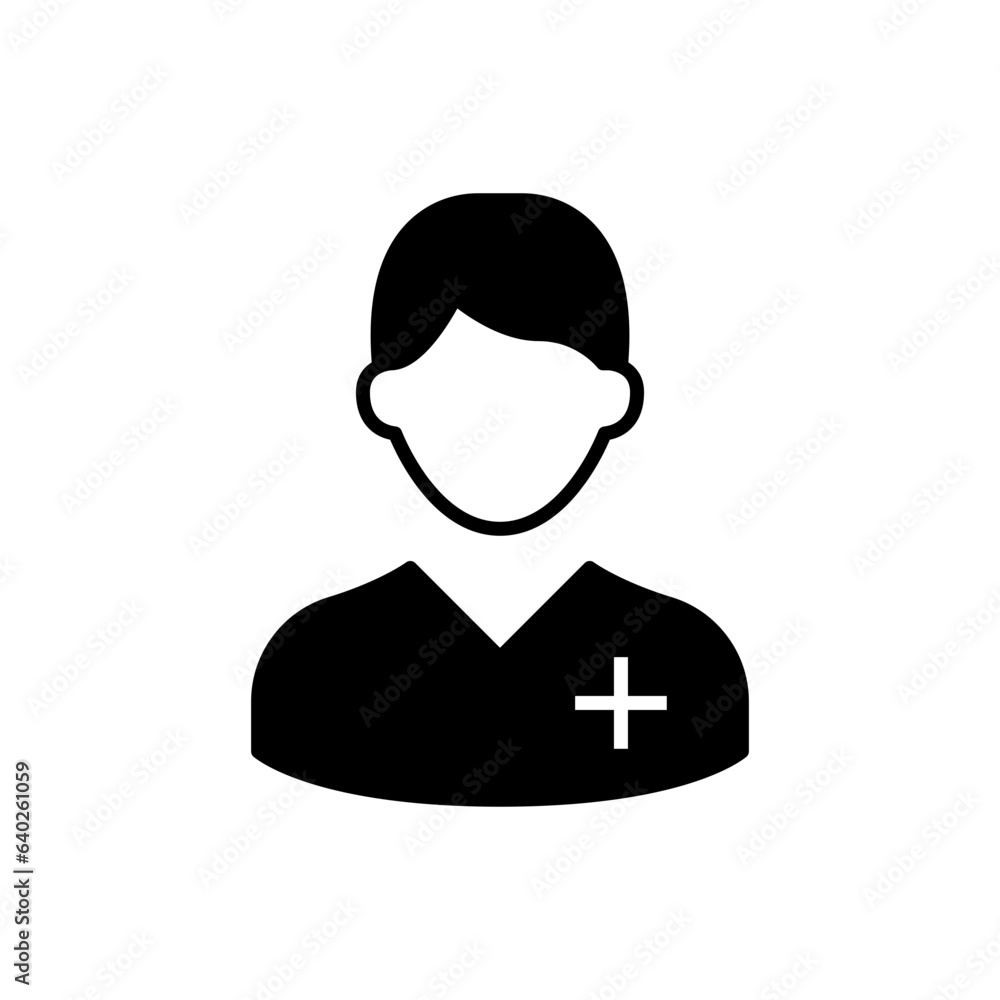 Nurse icon. Simple solid style. Medical assistant, male, man, medic, doctor, health, medicine, hospital concept. Black silhouette, glyph symbol. Vector isolated on white background. SVG.