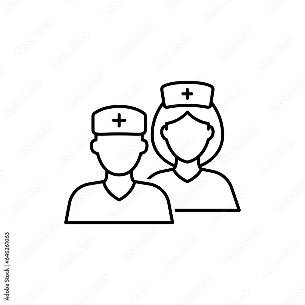 Medical team icon. Simple outline style. Nurse, male, female, man, woman, medic, doctor, health, medicine, hospital concept. Thin line symbol. Vector isolated on white background. SVG. Medical team icon. Simple outline style. Nurse, male, female, man, woman, medic, doctor, health, medicine, hospital concept. Thin line symbol. Vector isolated on white background. SVG.