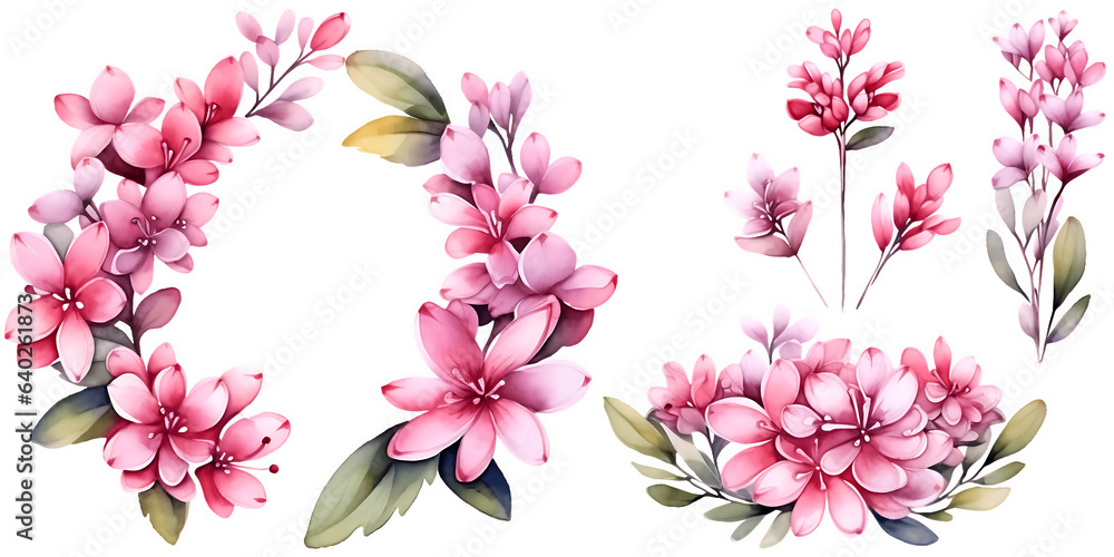 Obraz premium Watercolor Beautiful wedding wreath with Centranthus ruber flowers and an element bundle