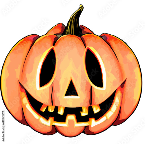 Spooky Halloween pumpkin illustrator vector image. Orange traditional halloween pumpkin that has carved grin emitting an eerie glowing smile, capturing the spirit of spooky festivities