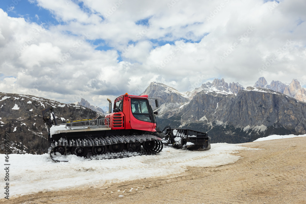 snow blower in the Dolomites, Five Towers (Cinque Torri) snow blower in the Dolomites, Five Towers (Cinque Torri)