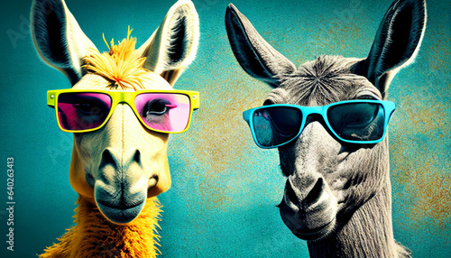 Pferd mit Brille Tiere tragen Sonnenbrille Kommunikation Diversität Führungskraft Vorlage für Karte Spruch Motiv skurril Comic Darstellung Generative AI  photo