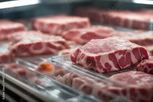meat on the supermarket counter, Frozen meat photo