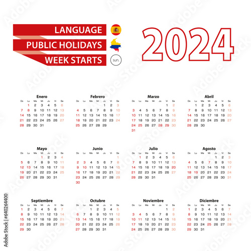 Calendar 2024 in Spanish language with public holidays the country of Colombia in year 2024.