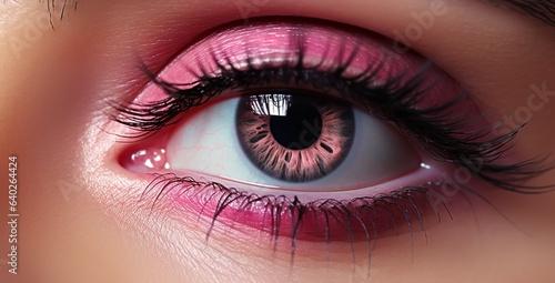 Foto Beauty woman, pink eyeshadow makeup, arrows and long eyelashes.