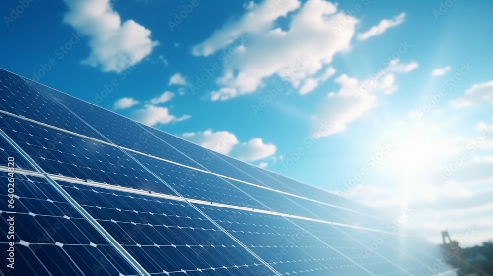 Sun-Powered Progress: Solar Panel Against Blue Sky, a Vision of Clean Energy