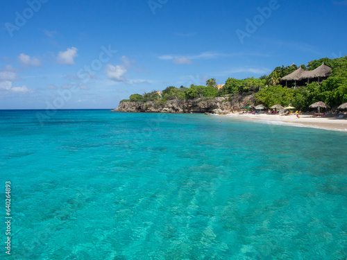 Beautiful turquoise  blue water and white beach at Curacao  Playa Kalki 