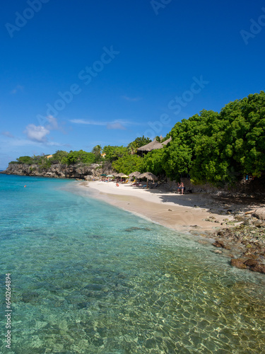Beautiful turquoise, blue water and white beach at Curacao (Playa Kalki)