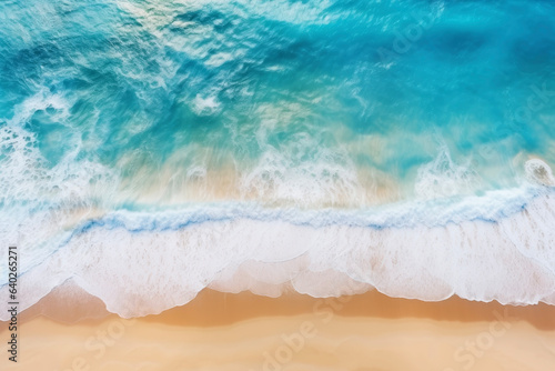 Top view of photograph of the turquoise blue sea and white shining sandy beach that can relax on summer vacation holidays. travel concept suitable for holidays and vacations.