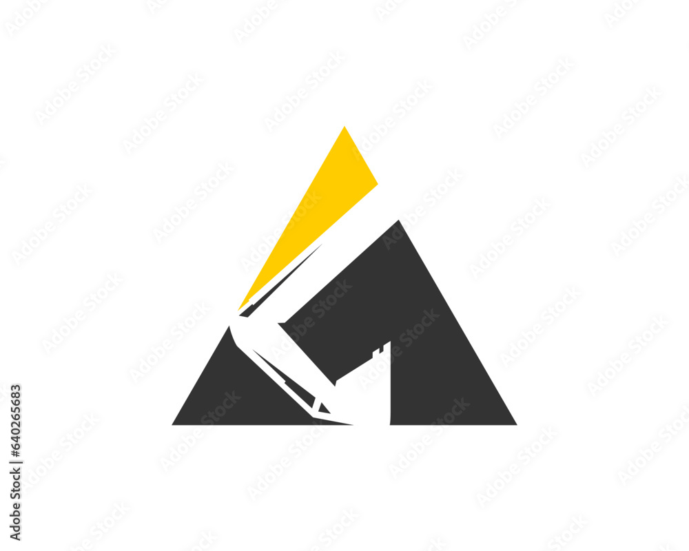 Excavator inside the triangle shape logo Excavator inside the triangle shape logo
