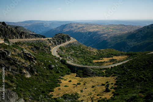 Star Mountain Range, winding serpentine road in the mountains of the Serra da Estrela in Portugal.