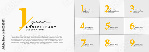 set of anniversary logo with yellow and black color can be use for celebration