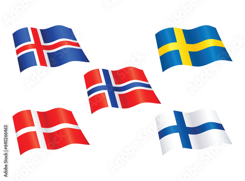 flying scandinavian flags set of 5