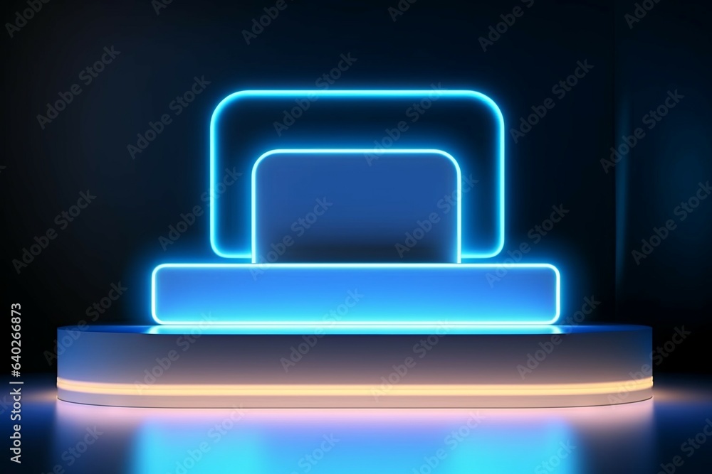 Modern futuristic podium with neon lighting for product presentation. AI generated, human enhanced Modern futuristic podium with neon lighting for product presentation. AI generated, human enhanced