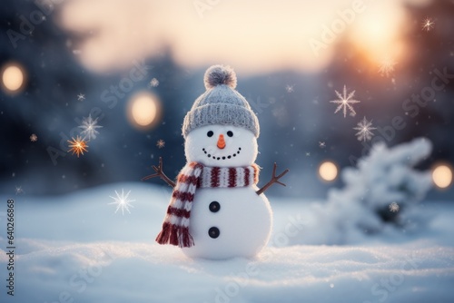 Happy Snowman as a symbol of Christmas and New Year. Welcome to winter holidays concept