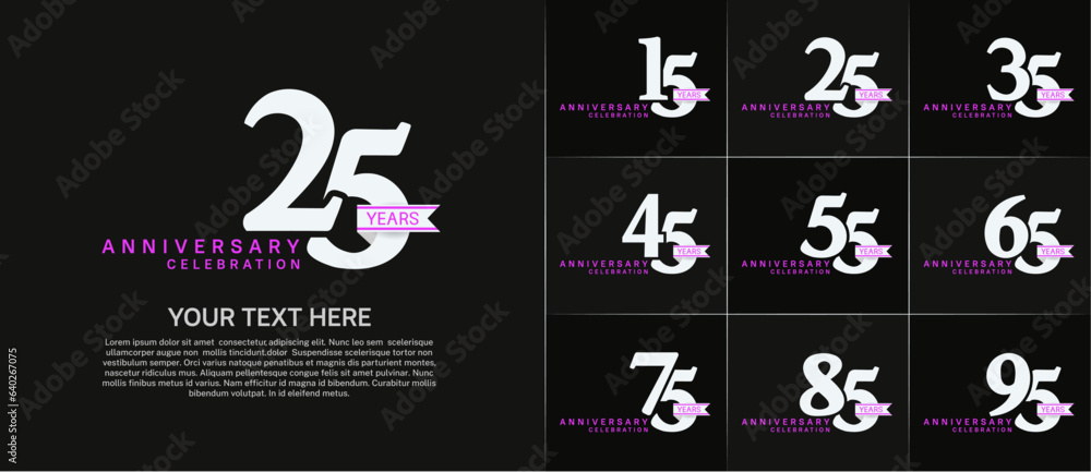 set of anniversary logo with white number and ribbon can be use for celebration