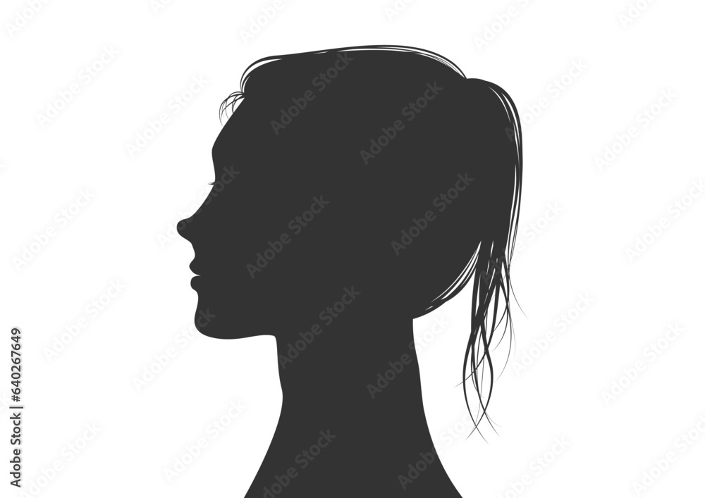ポニーテールの女性の横顔のシルエット