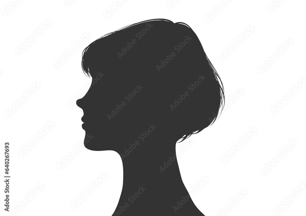 ショートボブの女性の横顔のシルエット