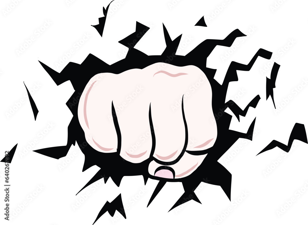 Vector Hand Punch Fist Illustration. Silhouette punch blow jab hitting front view fist clenched vector combat attack icon logo illustration isolated on white background - obrazy, fototapety, plakaty 
