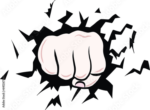 Vector Hand Punch Fist Illustration. Silhouette punch blow jab hitting front view fist clenched vector combat attack icon logo illustration isolated on white background
