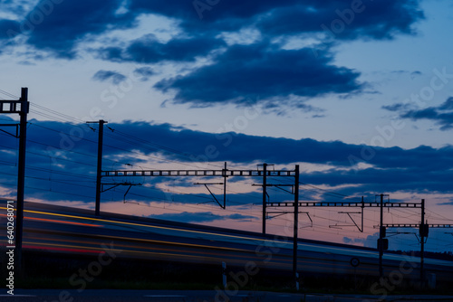 Train lights at dusk