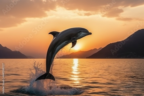 Dolphin jump in the blue sea in a picturesque place