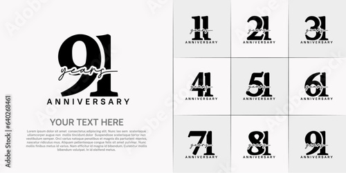 set of anniversary logo with black number and black handwriting text can be use for celebration