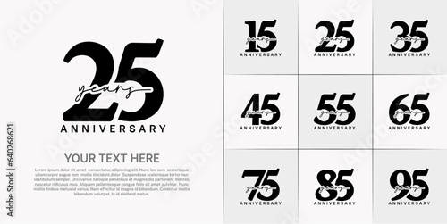 set of anniversary logo with black number and black handwriting text can be use for celebration