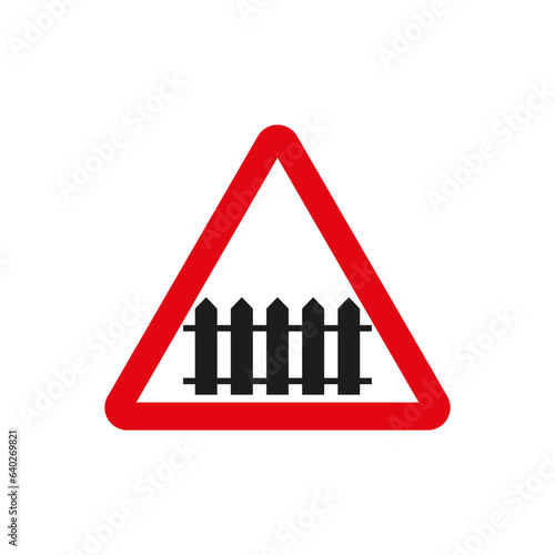 Level crossing with barrier ahead sign. Vector illustration. EPS 10.
