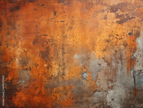 Weathered grunge rusty orange and textured metal background, highlighting the raw and industrial aspect of metal surfaces. Generative AI
