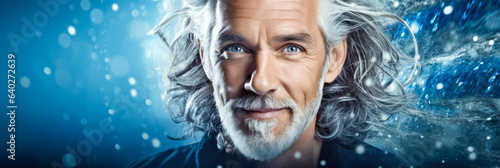 Älterer Mann mit grauem Haar und grauem Bart. Portrait generiert mit KI