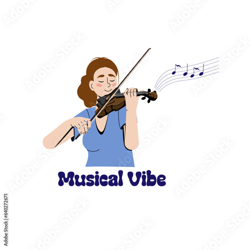 Woman violinist playing, beautiful girl holding a violin. Flat vector illustration.