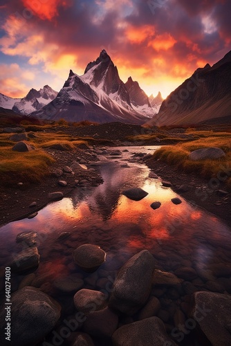 A dramatic mountain sunset with the sun setting © KHADIJA