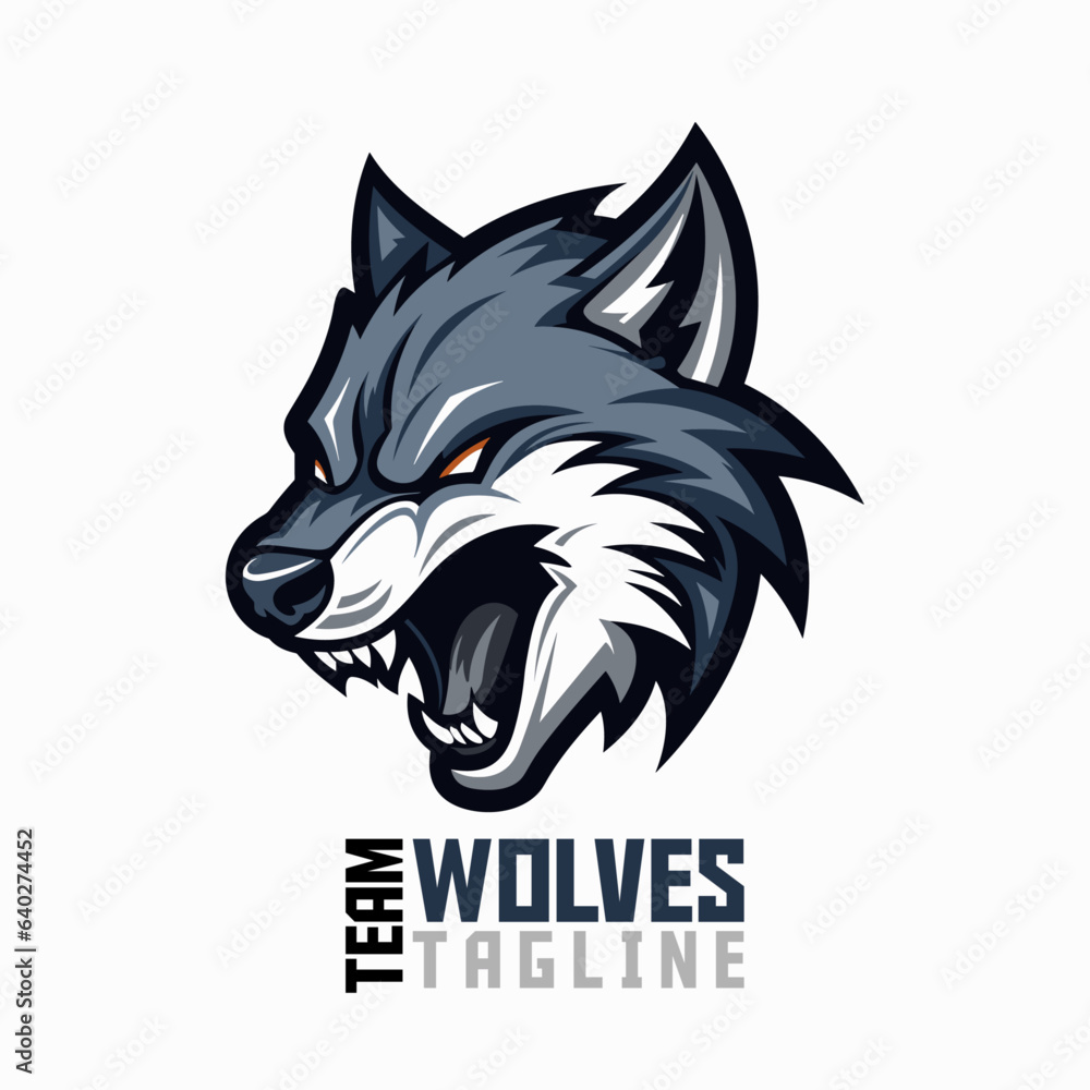 Obraz premium Wolves Mascot Logo: Roar into Action with a Ferocious Wolf Mascot Vector Illustration for Gaming and T-Shirts