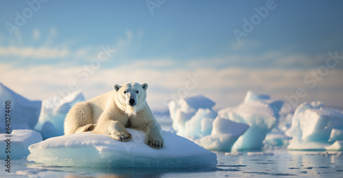 ours polaire sur la banquise avec un grand ciel bleu