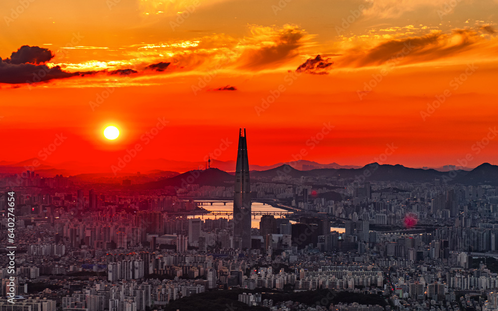 sunset in the city, Seoul South Korea.