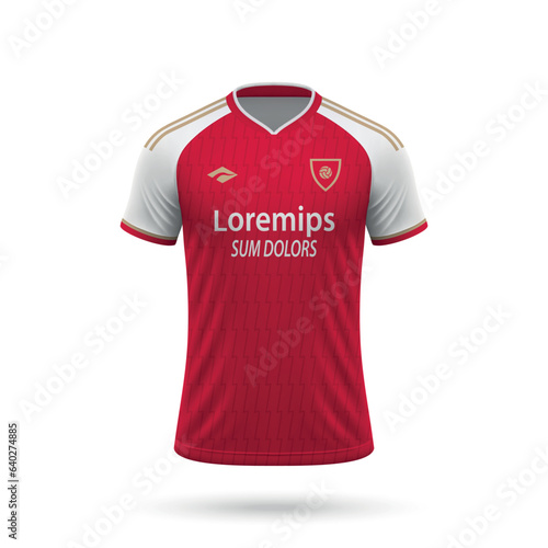3d realistic soccer jersey in Arsenal style, shirt template football kit 2023